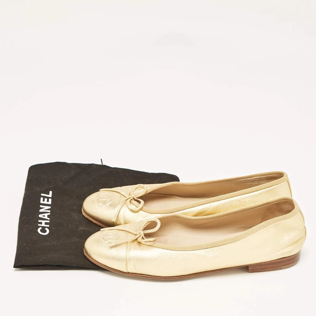 Chanel Chanel Gold Leather Cap Toe CC Bow Ballet Flats Size 35.5 10