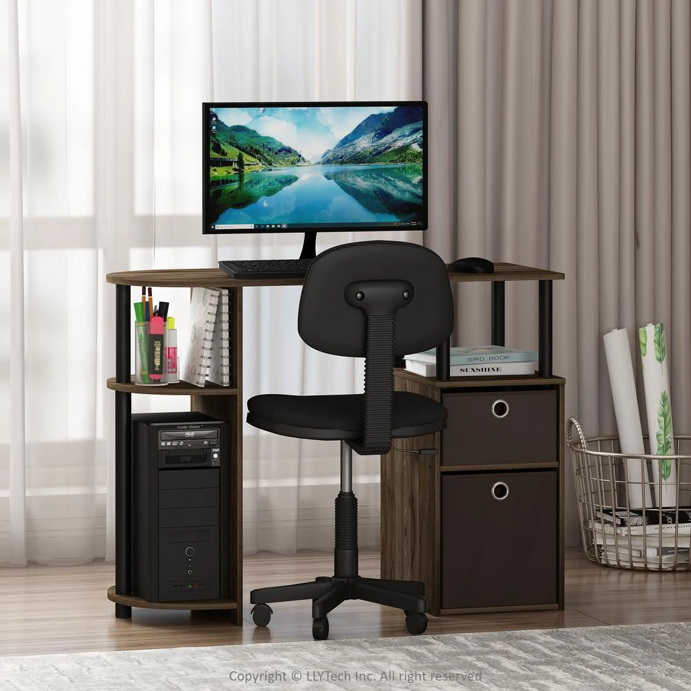 Furinno 15111 JAYA Simplistic Computer Study Desk with Bin Drawers, Columbia Walnut/Black/Dark Brown 5