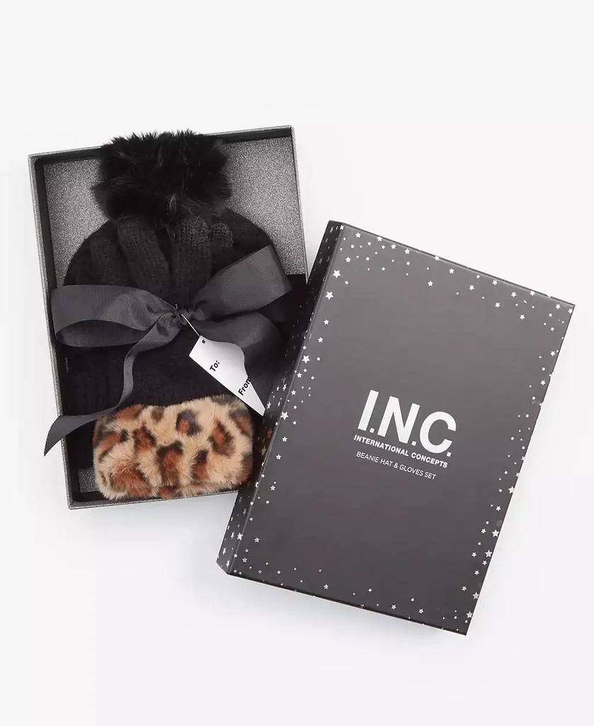 INC International Women's Beanie & Faux-Fur-Trim Gloves Boxed Gift Set, Created for Macy's 1
