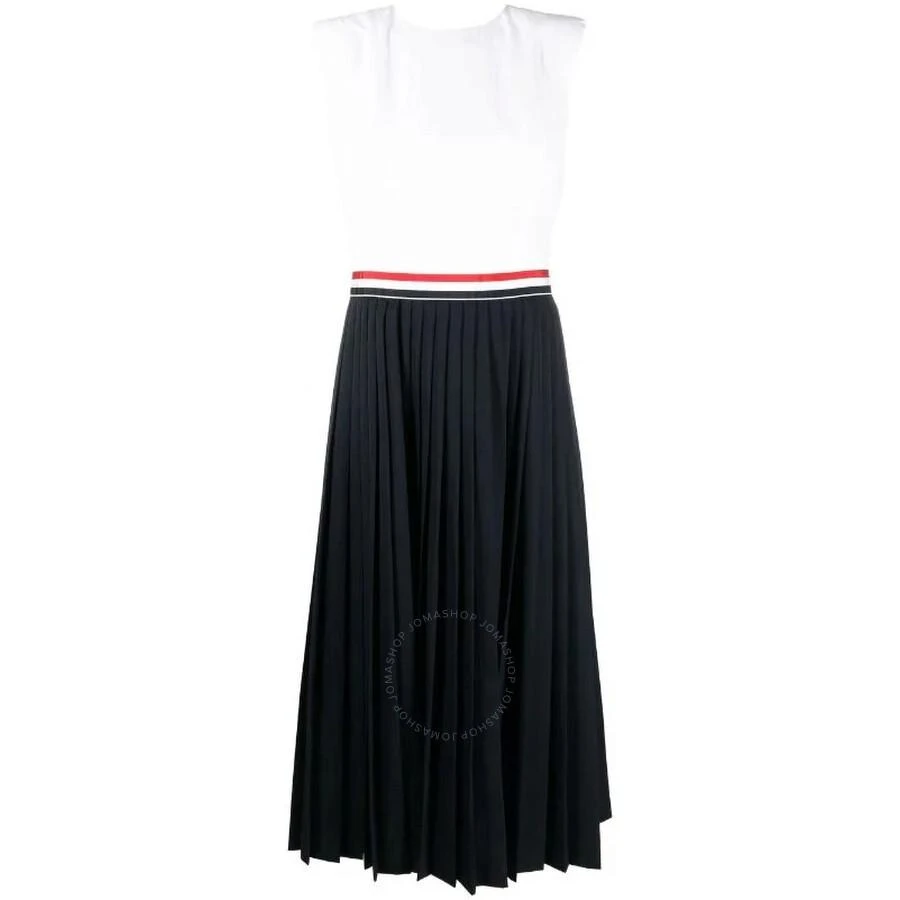 Thom Browne Ladies Navy Gabardine Narrow Pleated Dress 1