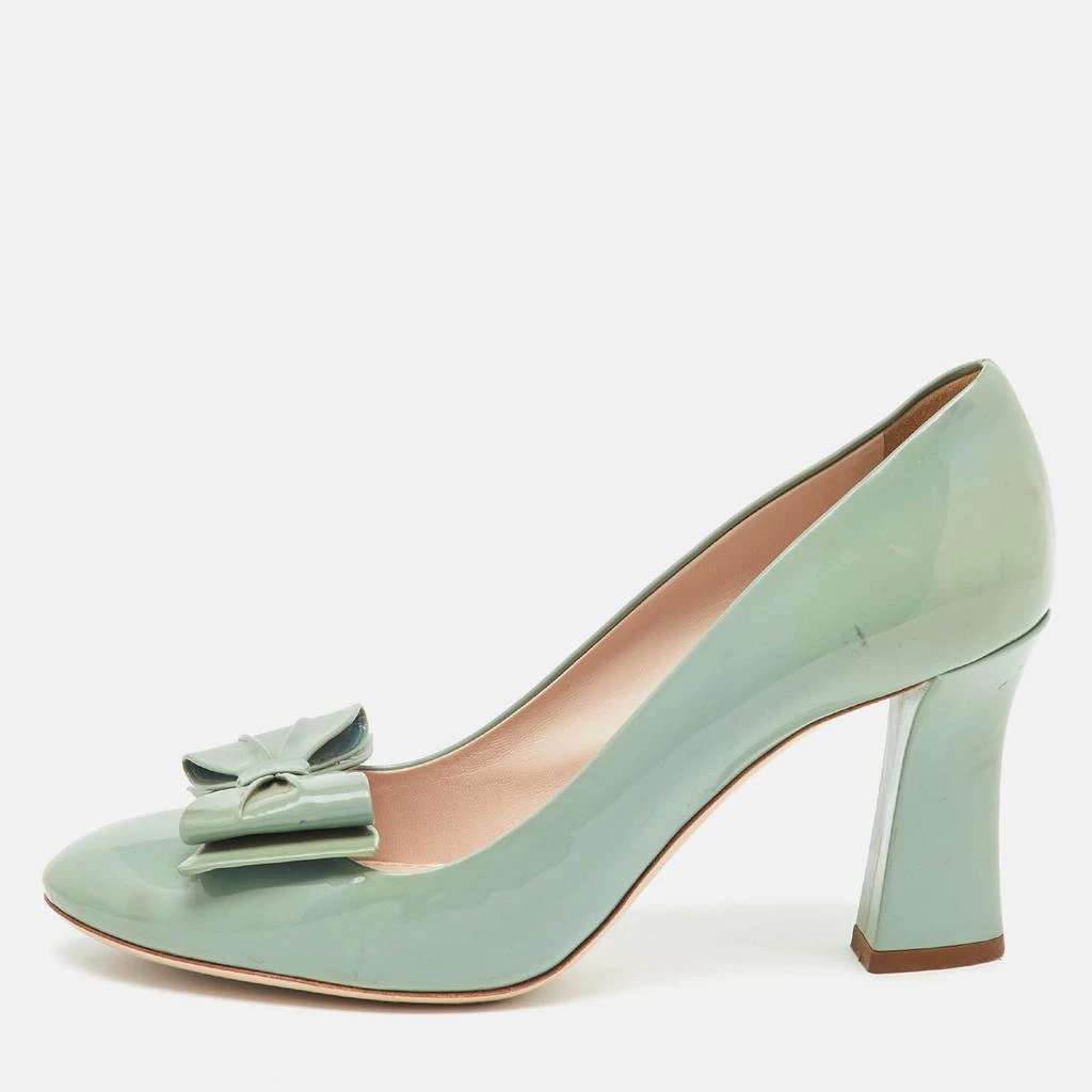 Miu Miu Miu Miu Light Mint Green Patent Leather Bow Block Heel Pumps Size 38 1