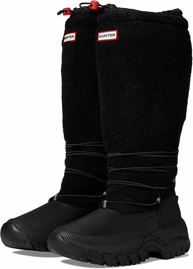 Hunter Women's Wanderer Tall Sherpa Snow Boots In Black 1