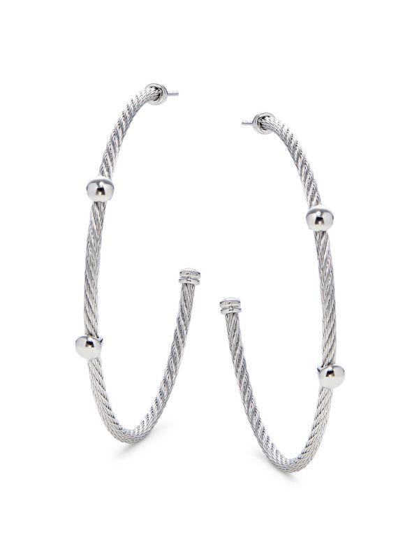 ALOR ​18K White Goldplated Stainless Steel Cable Hoop Earrings
