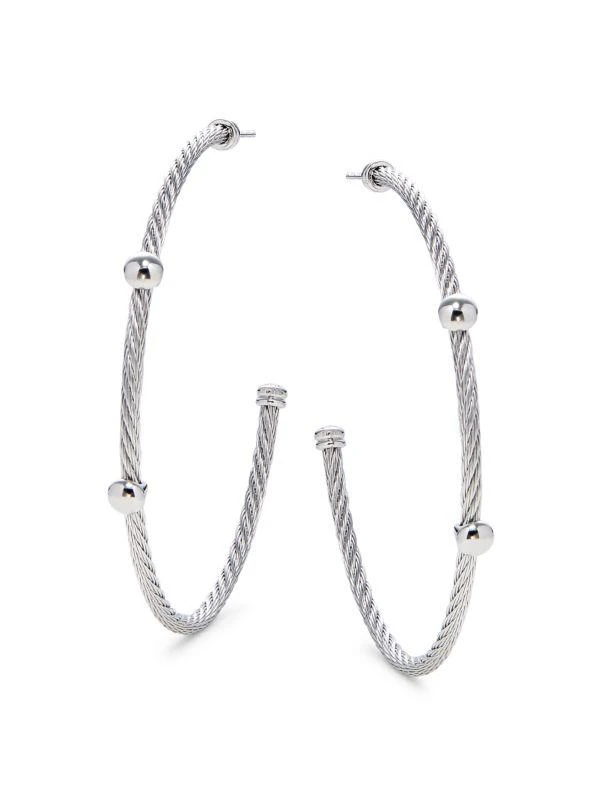 ALOR ​18K White Goldplated Stainless Steel Cable Hoop Earrings 1