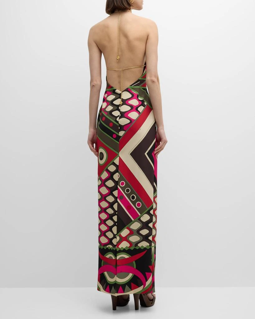 EMILIO PUCCI Foulard-Print Silk Backless Halter Maxi Dress 6