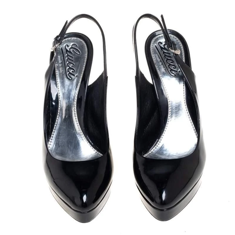Gucci Gucci Black Patent Leather Slingback Platform Sandals Size 37.5 3