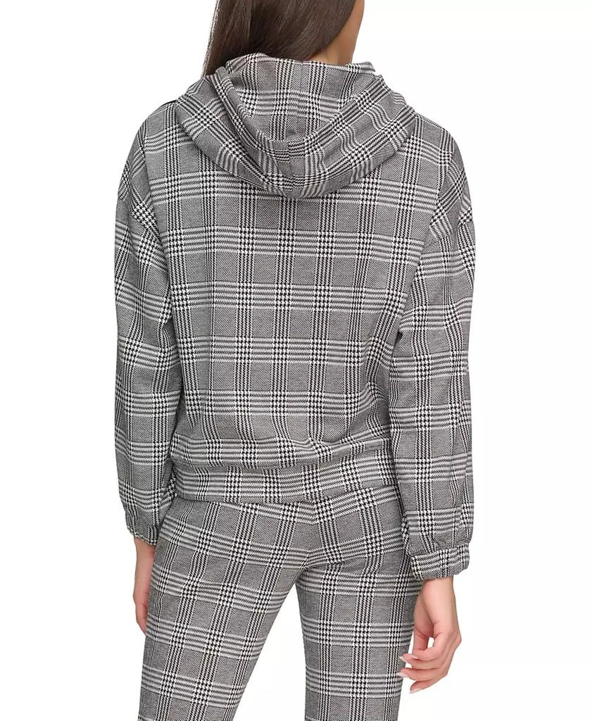 Marc New York by Andrew Marc Women's Double Knit Glenplaid Hoodie Sweatshirt with Piping Sleeve Detail 2