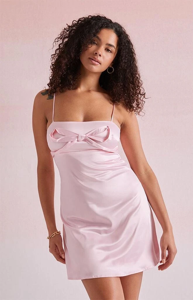 knee length dresses for ladies Lilly Bow Diamante Mini Dress White main image 0