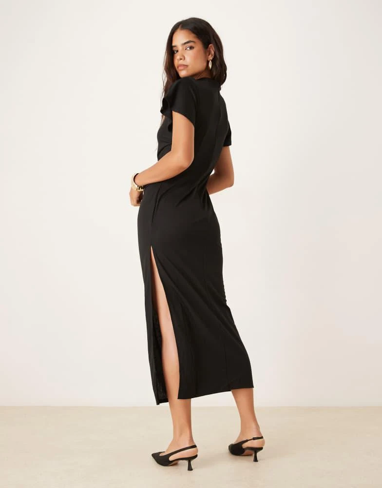 angel sleeve black dress Victoria Solid Black Angel Sleeve Mesh Midi Dress  Scarlett & Jo