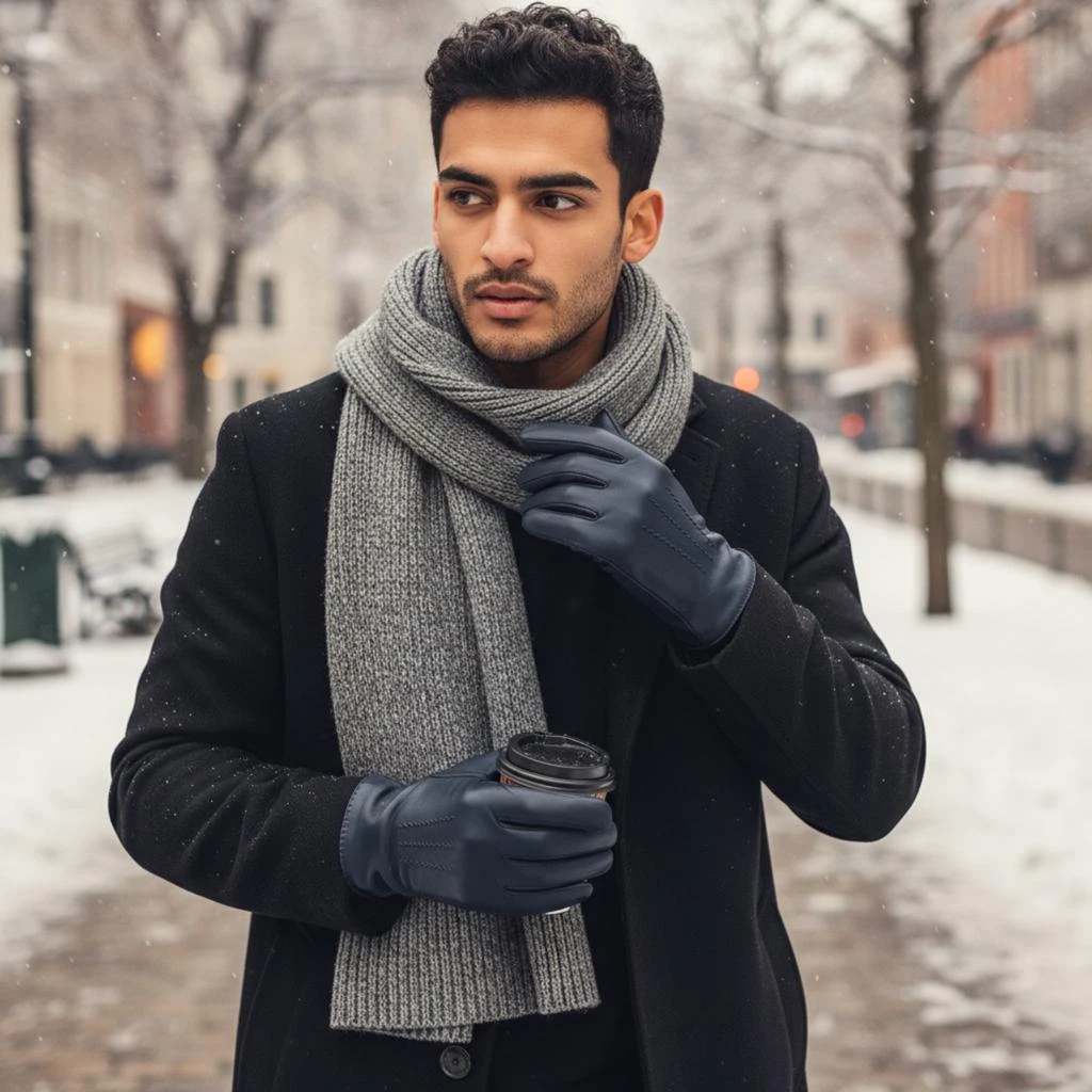 Infinity Leather Men’s Black Italian Leather Warm Wool Lining Winter Stich Design Riding Driving Casual Gloves 2