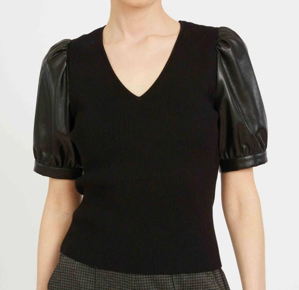 CABALLERO Andrea With Vegan Leather Sleeves Top In Black