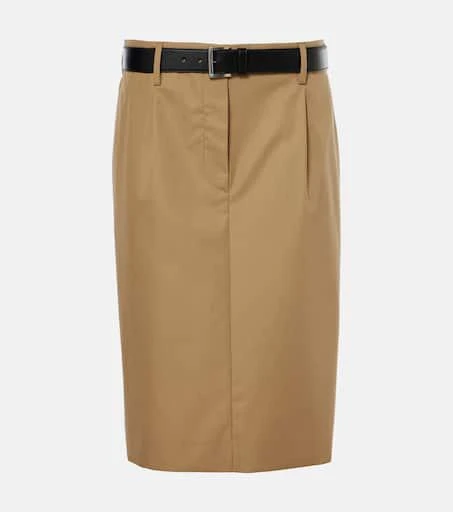 Prada Belted cotton twill pencil skirt 1