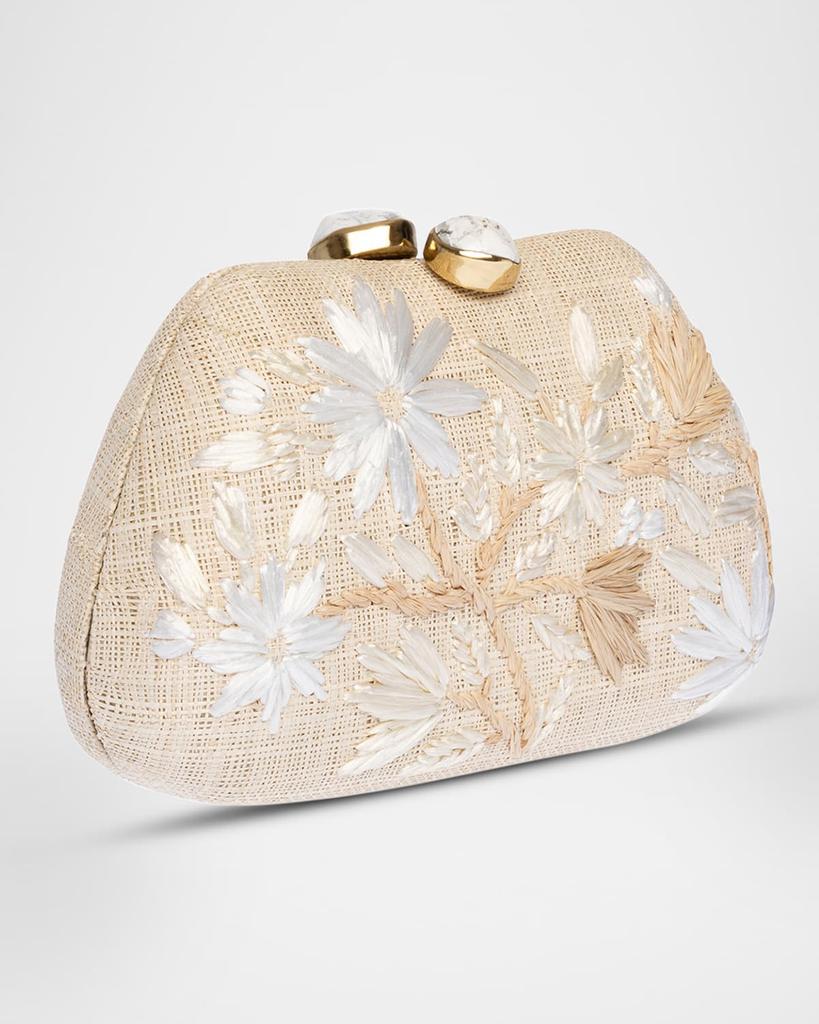 Rafe Tamu Flower Raffia Clutch Bag