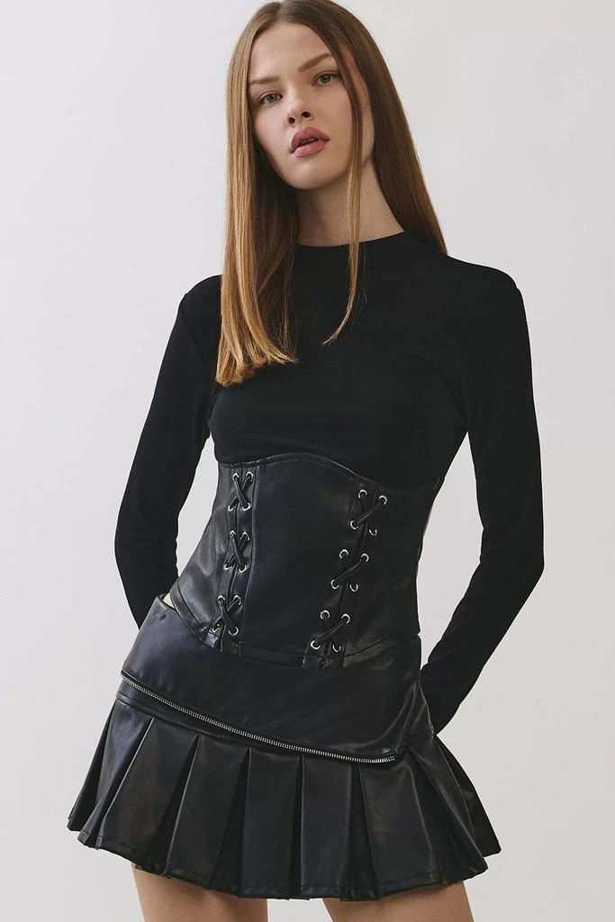 Personal Code Personal Code Noelle Lace Up Pu Contrast Long Sleeve Top