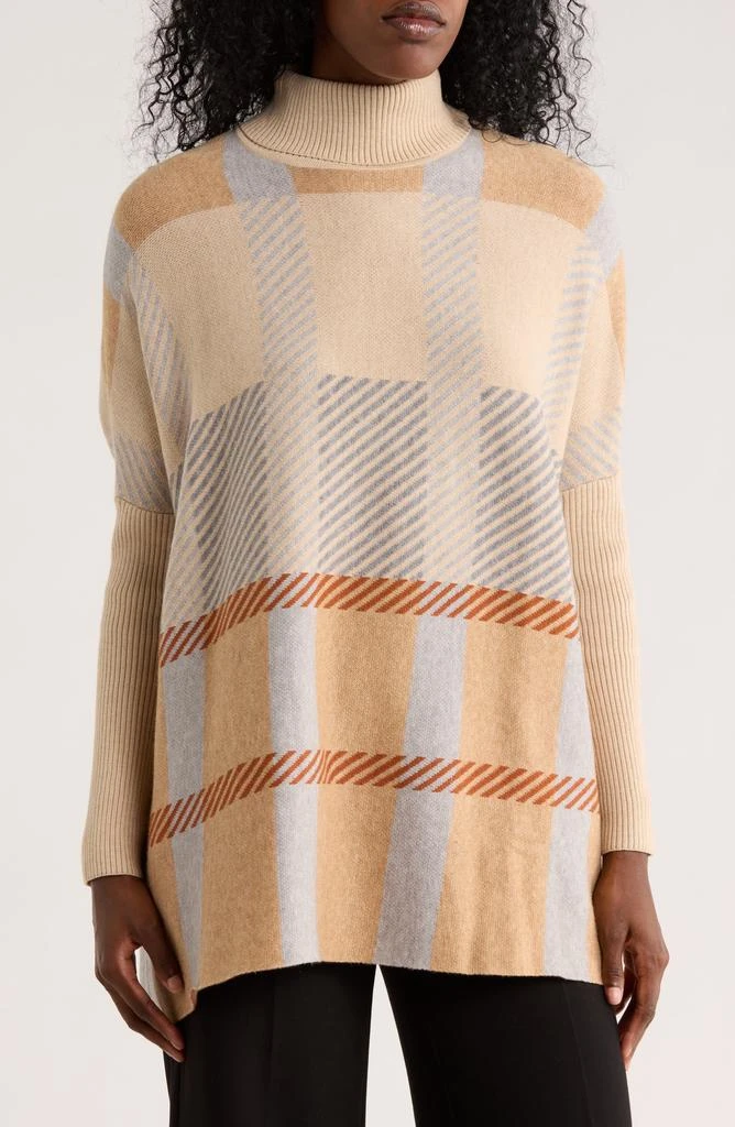 Joseph A Plaid Turtleneck Poncho Sweater