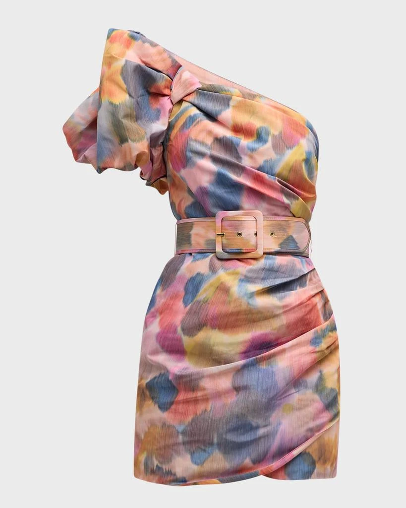 REBECCA VALLANCE Amaya Belted One-Shoulder Mini Dress 1