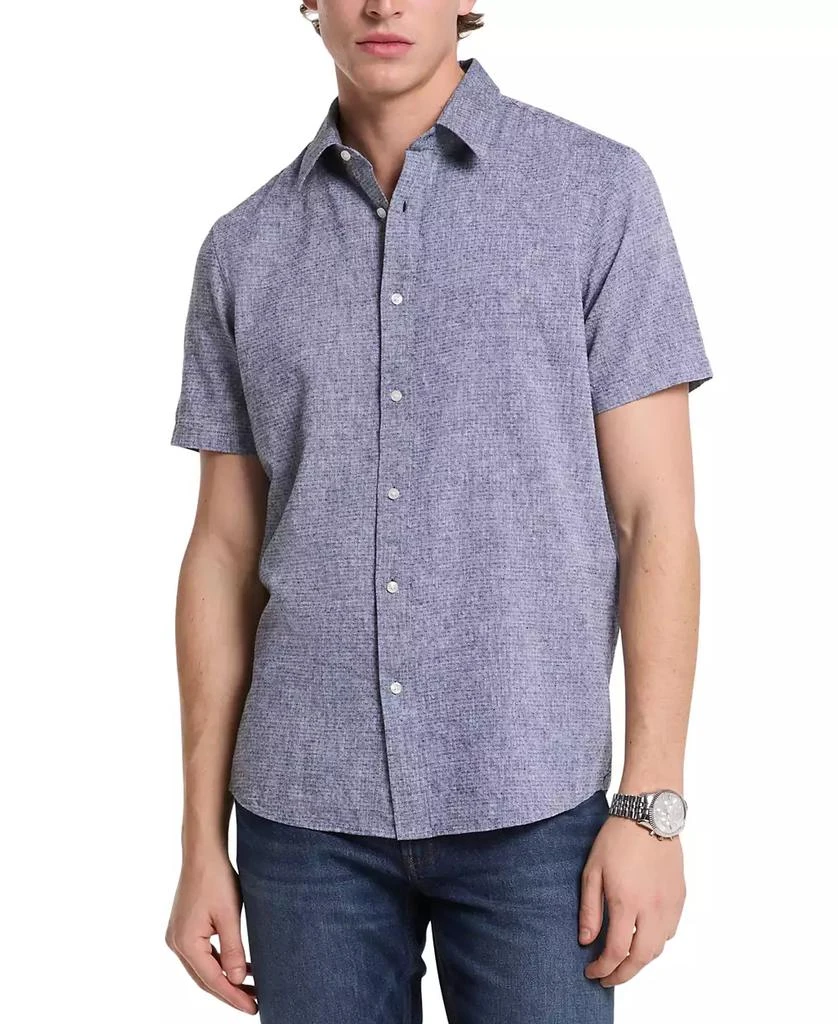 Michael Kors Men's Classic Fit Short Sleeve Button-Front Dobby Dot Pattern Shirt 1