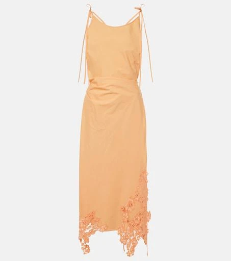 perspective lace front short long dress A Novel Approach Lavender Floral Embroidered Midi Dress