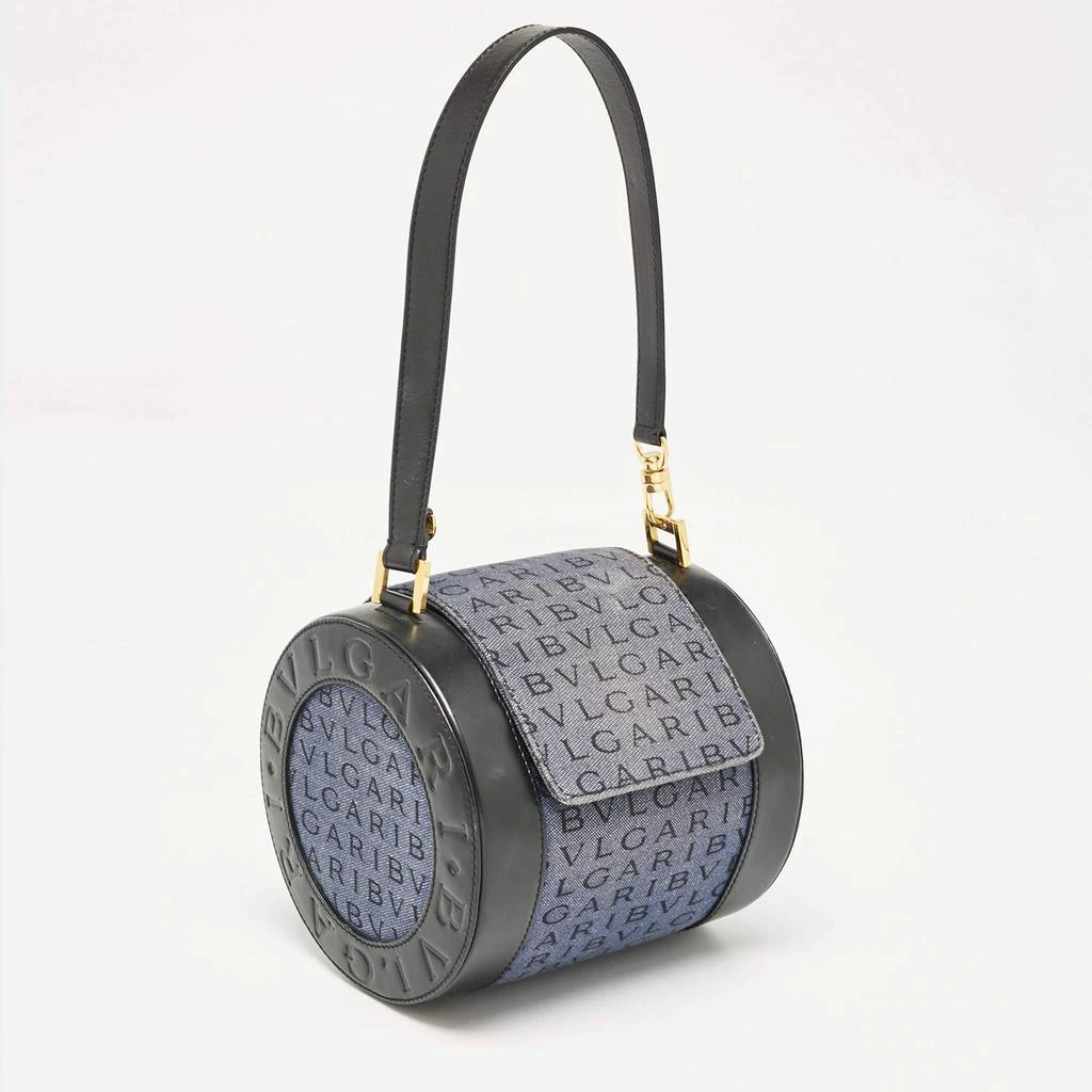 BVLGARI Bvlgari Blue/Black Logo Denim and Leather Cylinder Bag 3