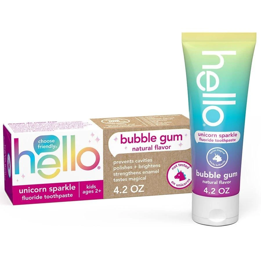 Hello Unicorn Sparkle Kids Toothpaste with Fluoride Bubble Gum, Tube 1