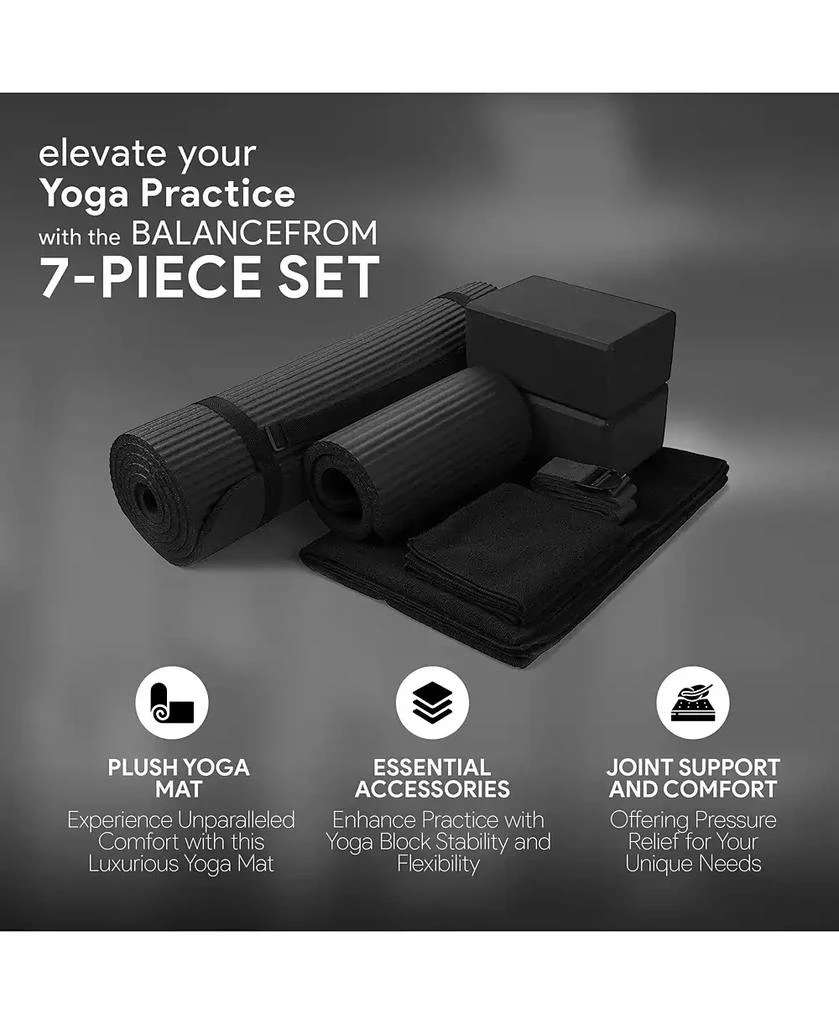 BalanceFrom Fitness 7 Piece Yoga Set with Mat, Stretch Strap
Knee Pad, Black 2