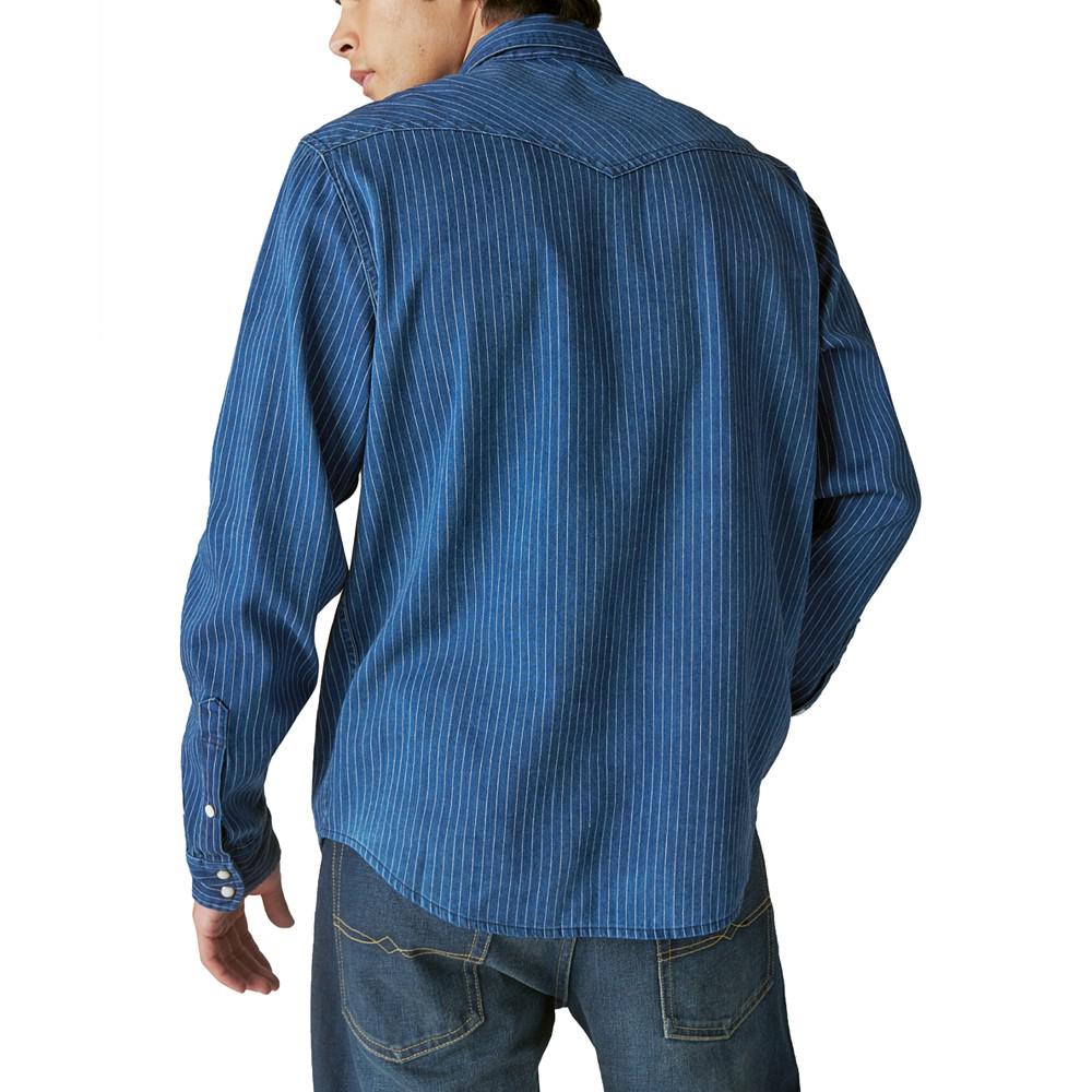 Lucky Brand Men's Railroad Stripe Western Long Sleeve Snap-Front Shirt