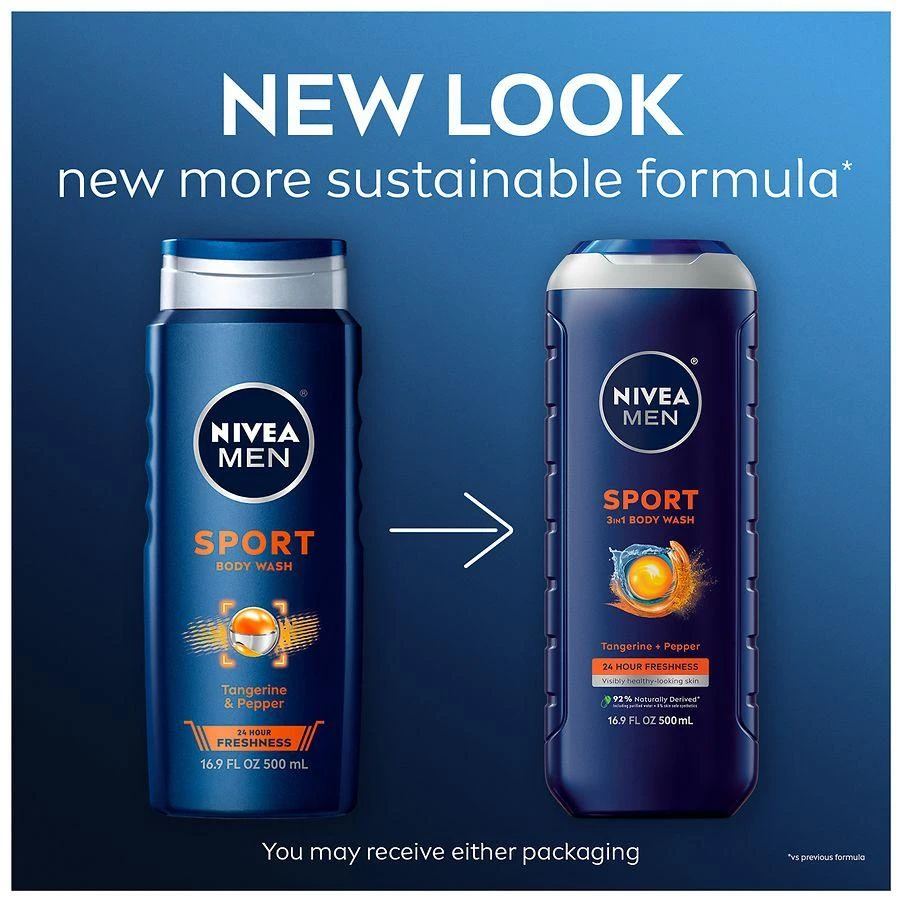 Nivea Men Sport 3-in-1 Body Wash With Revitalizing Minerals Tangerine 
Pepper 2