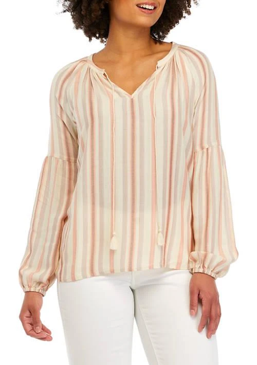 philosophy Womens Long Sleeve Woven Neck Jacquard Top 1