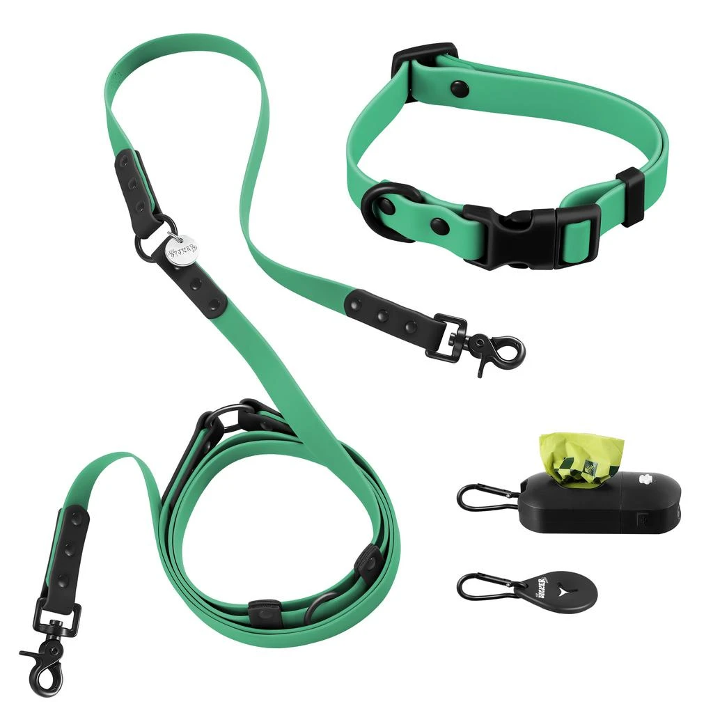 THE LICKER STORE Luna Small Adjustable 6-in-1 Waterproof Hands-Free Leash and Collar with LED Flashlight, Bag Dispenser, and Poop Bag Holder 1