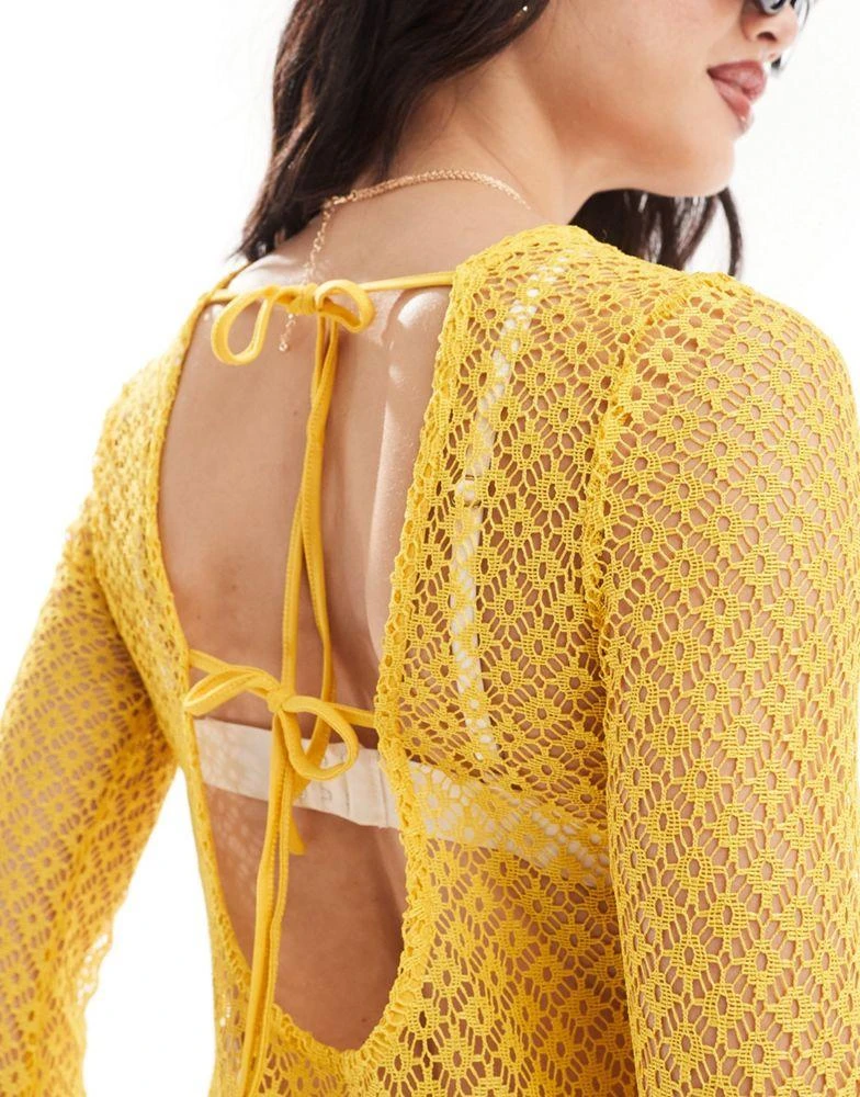 Something New Something New styled by Claudia Bhimra sheer crochet low tie back maxi dress in yellow 4