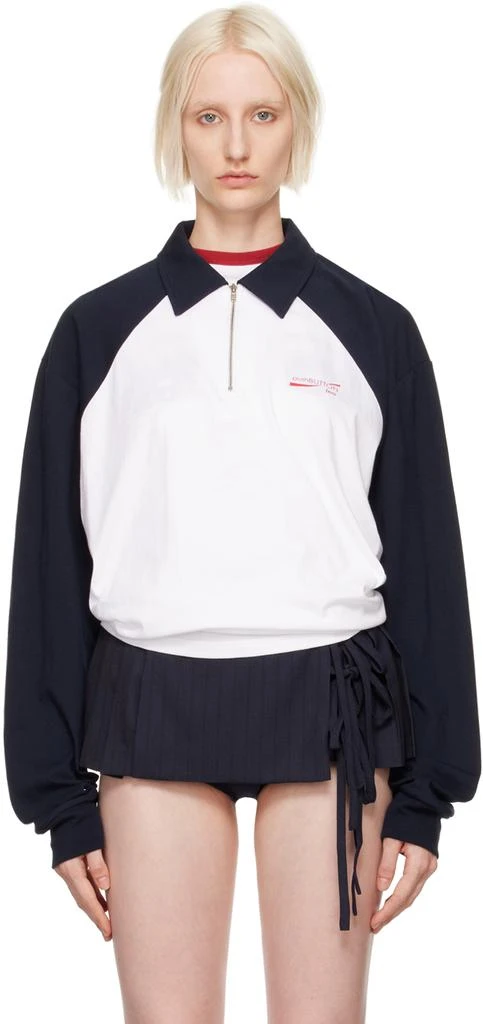 pushBUTTON White Color Block Half-Zip Polo 1