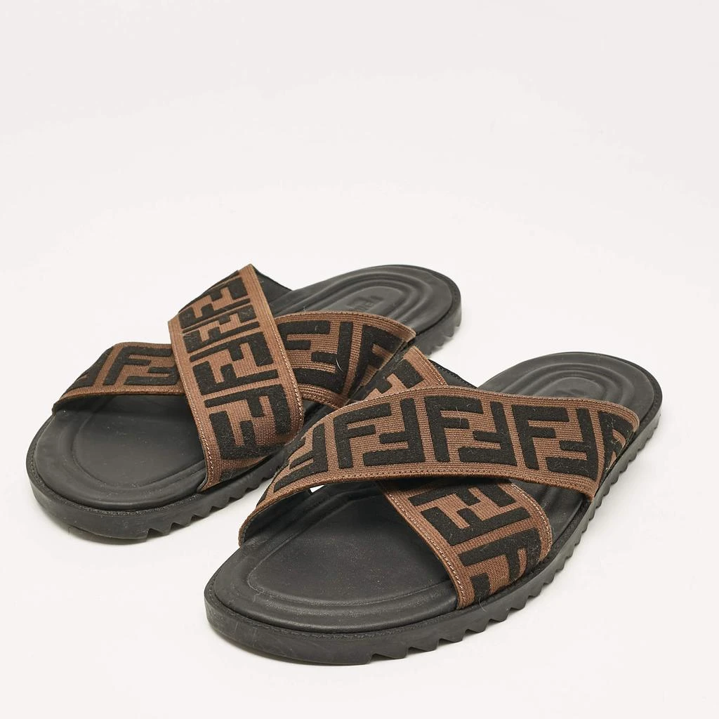 Fendi Fendi Brown/Black Zucca Canvas Crisscross Slide Sandals Size 42 2