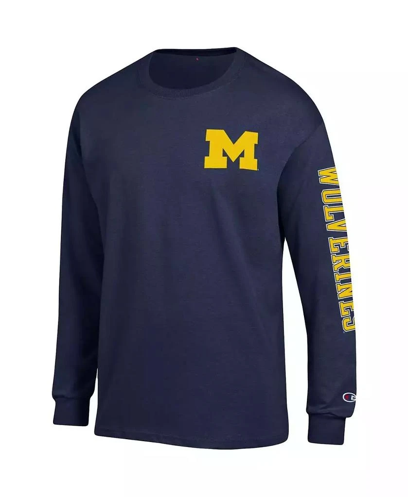 CHAMPION Men's Navy Michigan Wolverines Team Stack Long Sleeve T-shirt 2