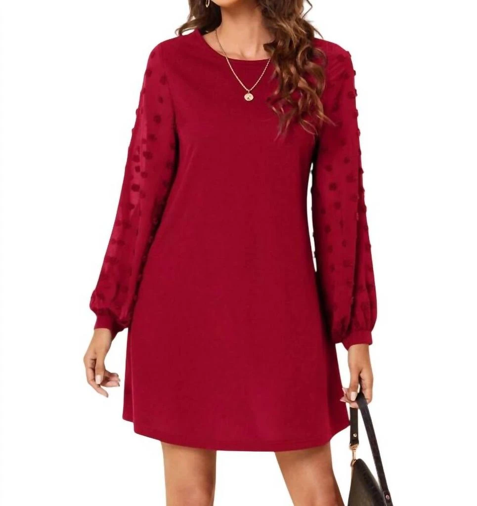 Shein Clasi Swiss Dot Side Solid Dress In Red 1