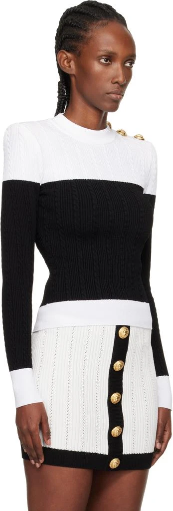 Balmain Black 
White Long-Sleeved Two-Tone Sweater 2
