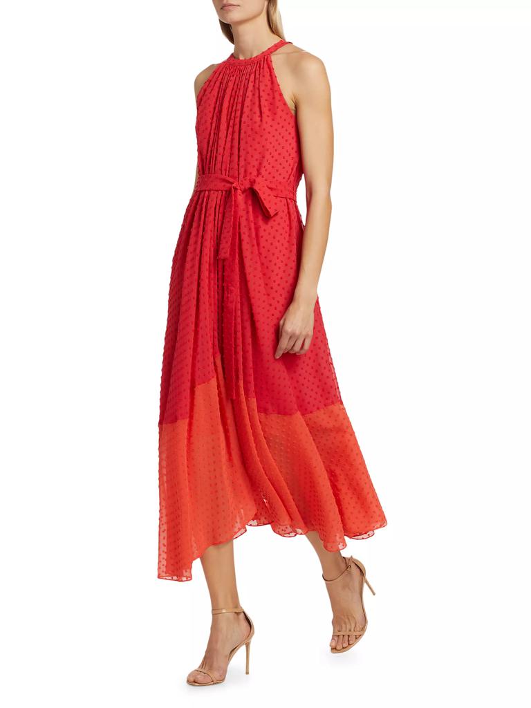 Elie Tahari Jeanne ColorblockedTie-Waist Sleeveless Midi-Dress