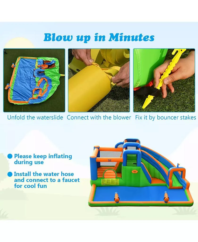 Gymax Inflatable Water Slide Giant Bounce Castle with Dual Climbing Walls and 735W Blower 9