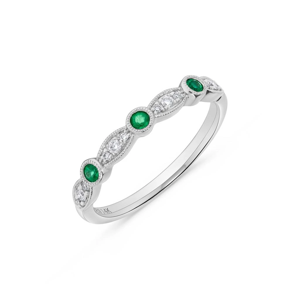 H.J. Namdar 0.19 ct tw Prong
Bezel Set Diamond And Emerald Stack Ring 14K White Gold Natural Emeralds and Diamonds Size 6
