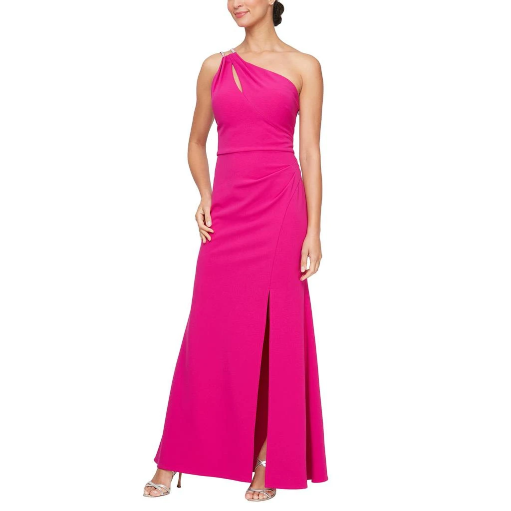 Alex Evenings Long Crepe One Shoulder Dress with Embellished Strap Detail 1
