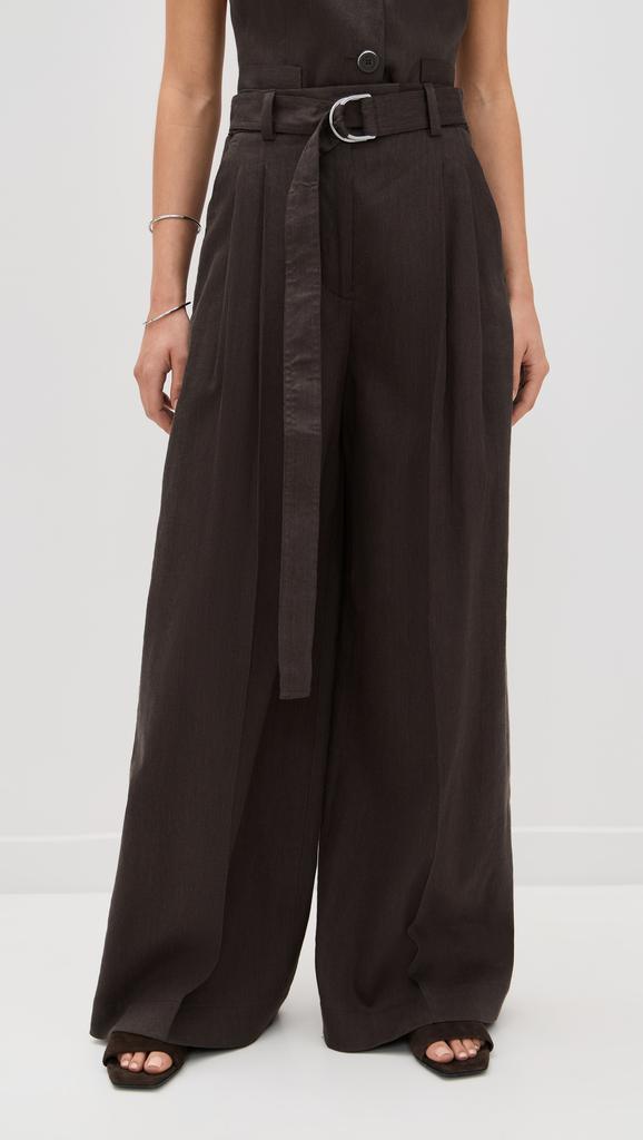 Helmut Lang Wide Double-Pleat Trousers with Belt