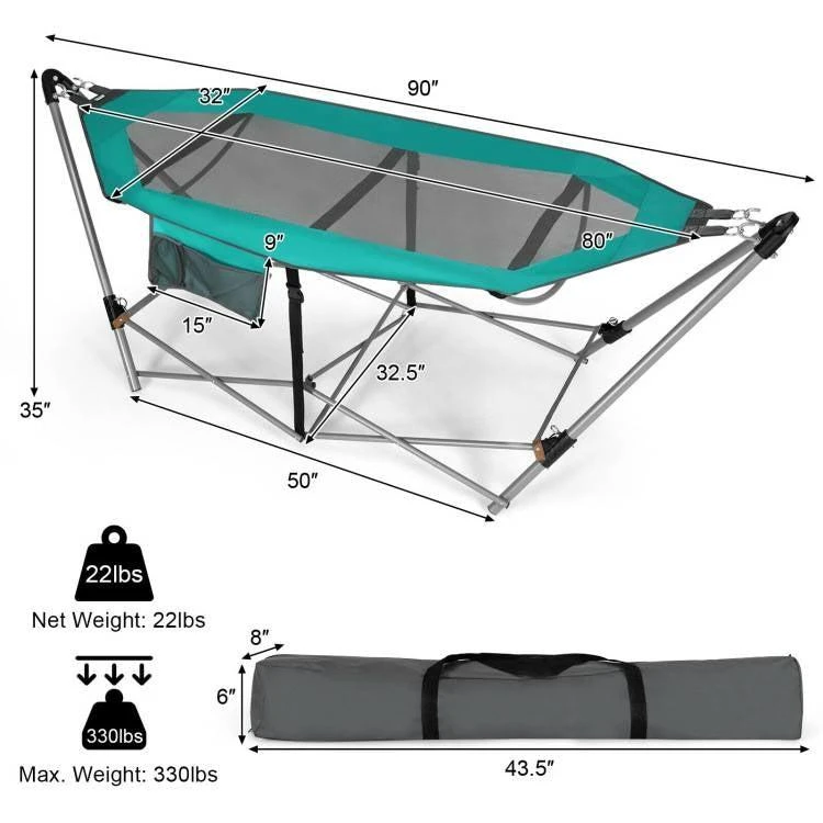 QuikFurn Green Portable Camping Foldable Hammock with Stand and Carry Case 4