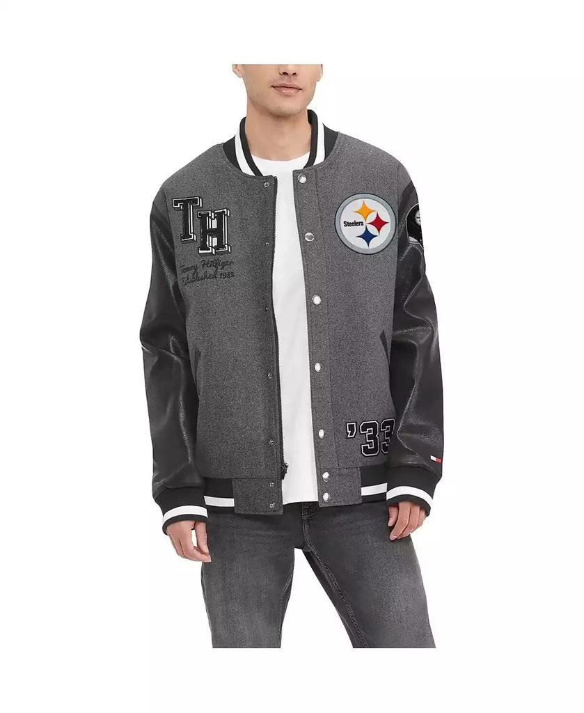 Tommy Hilfiger Men's Heather Gray, Black Pittsburgh Steelers Gunner Full-Zip Varsity Jacket 1