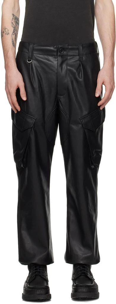 SOPHNET. Black Sustainable Faux-Leather Cargo Pants 1