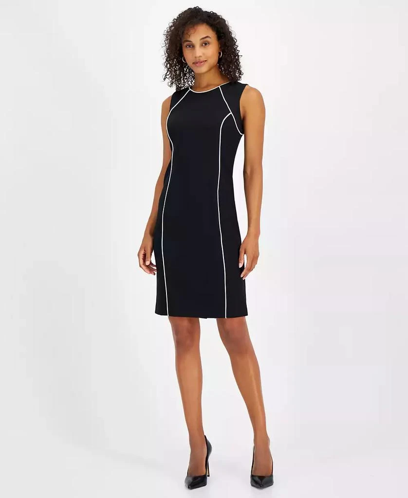 Kasper Women's Petite Stretch-Crepe Contrast-Piping Sheath Dress 1