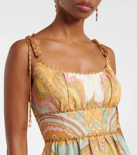 knee length dresses for ladies Miss Circle Paloma Blue Print Linen Corset Draping Top Midi Dress Xs