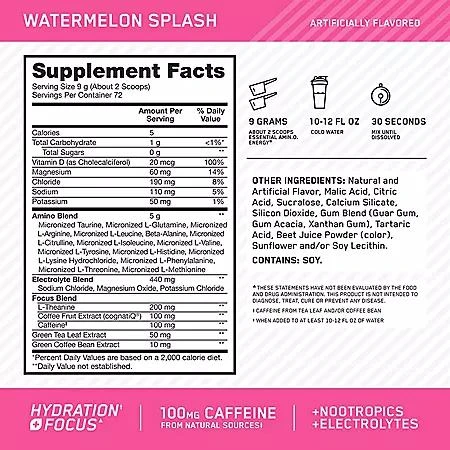 Optimum Nutrition Optimum Nutrition, Amino Energy + Focus, Pre-Workout, Watermelon, 1.42 lbs. 2