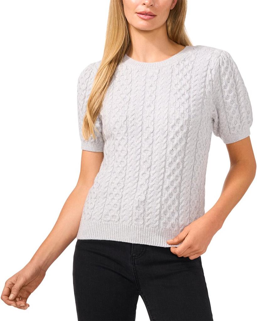 CeCe Puff Sleeve Mixed Cable Knit Sweater