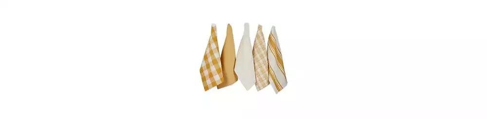 Design Imports Everyday Basic Kitchen Collection Large Woven Cotton Dishtowel/Tea Towel Set, 18x28", Honey Gold, 5 Count