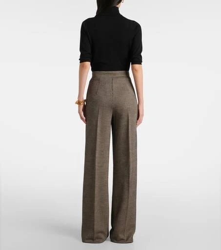 Max Mara Cognac houndstooth wool-blend straight pants 3