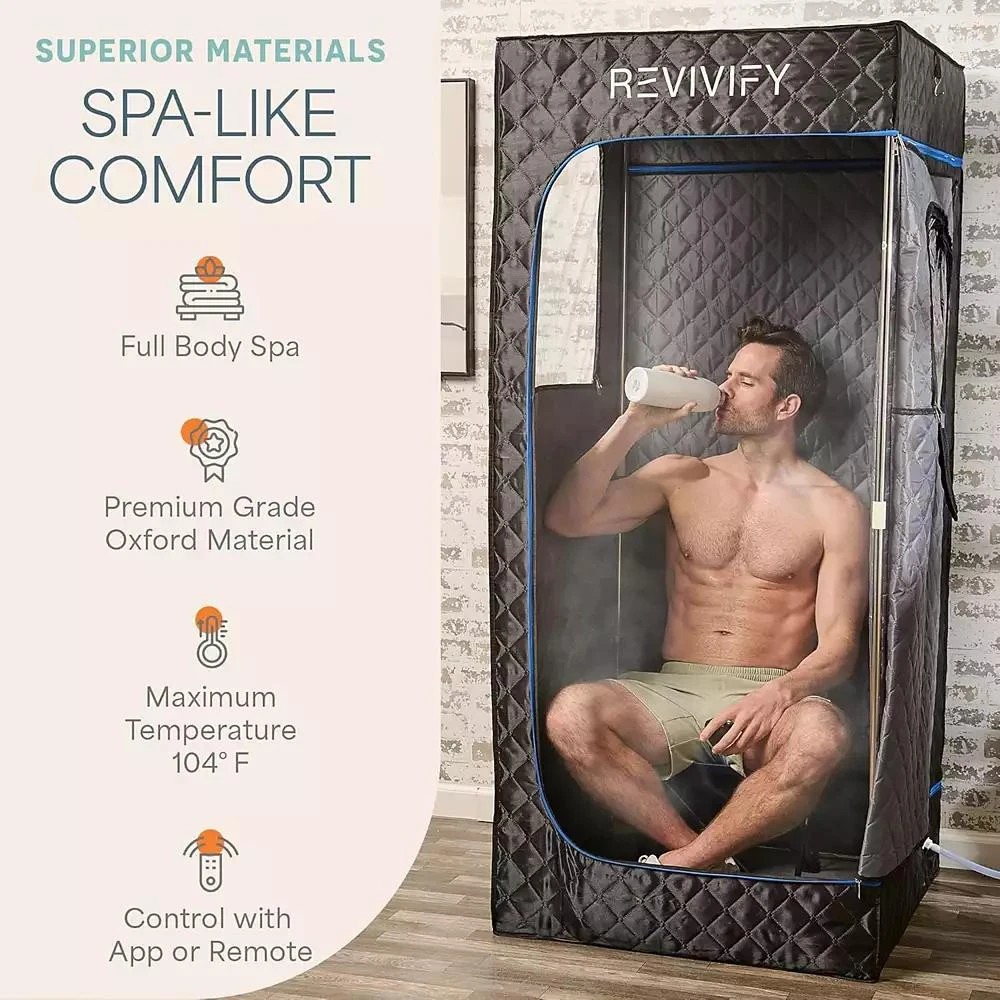LifePro Revivify Mini Portable Sauna Box – Foldable Personal Steam Sauna Tent for Home Use with Adjustable Heat
Timer – Includes Chair, Mat
Remote Control 5